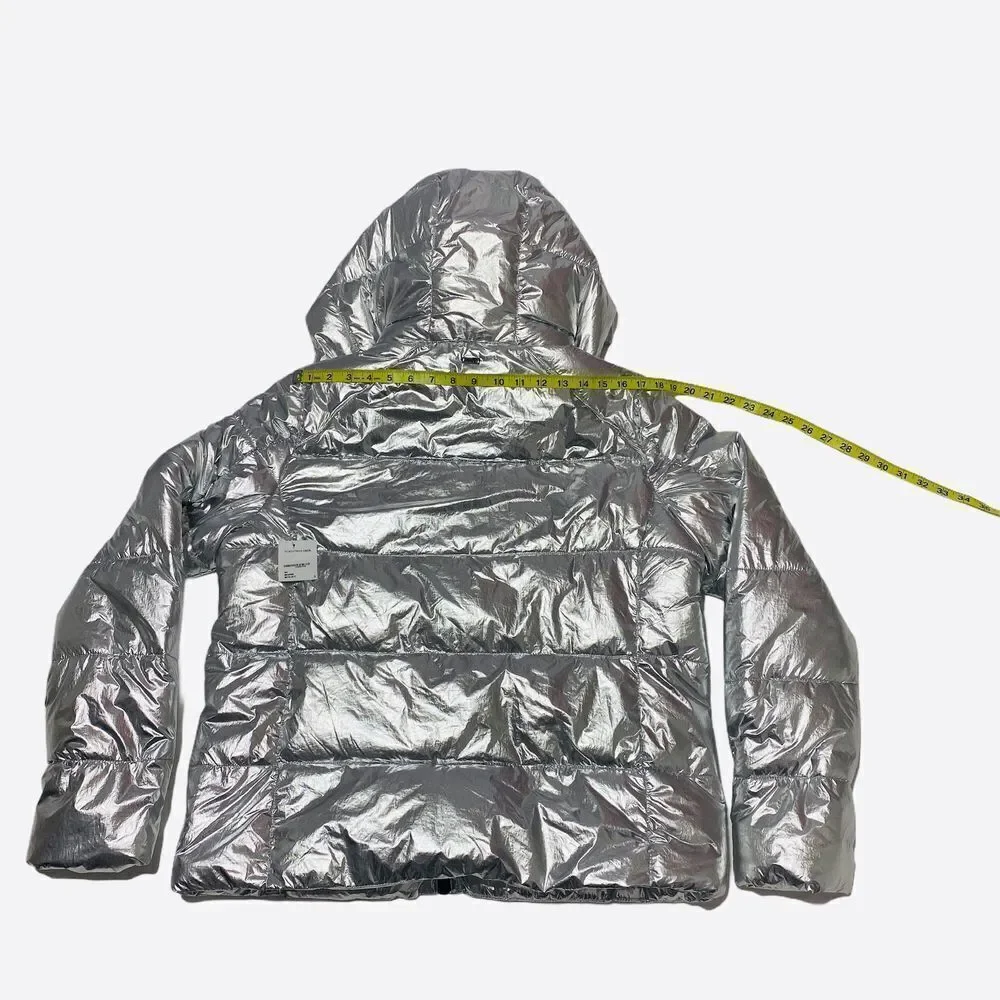 Andrew Marc Metallic Silver Puffer Jacket Large - Picture 10 of 15